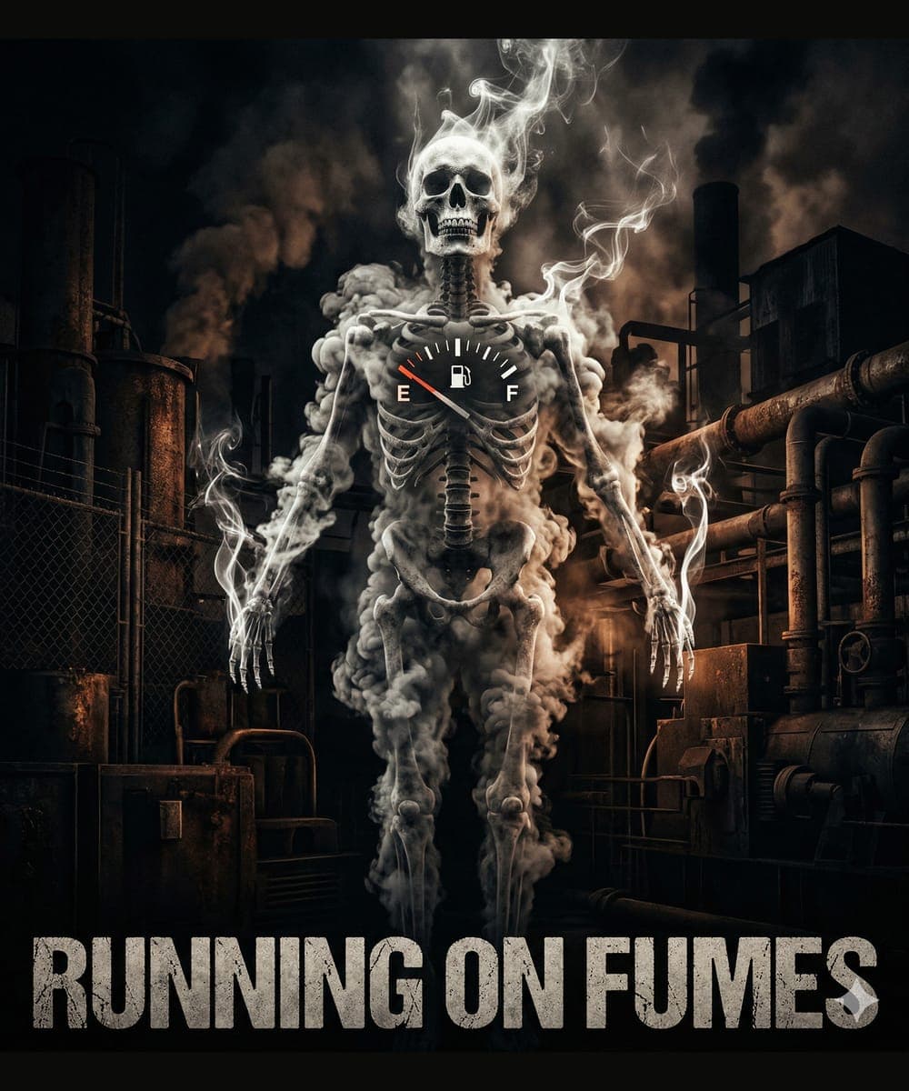 Artwork about exhaustion and running on fumes.
